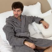 Men’s Hooded Cotton Bathrobe, Premium Turkish Terry Robe With Belt & Pockets, Dark Gray Absorbent Spa Robe, 100% Cotton Loungewear For Men