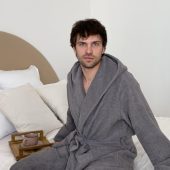 Men’s Hooded Cotton Bathrobe, Premium Turkish Terry Robe With Belt & Pockets, Dark Gray Absorbent Spa Robe, 100% Cotton Loungewear For Men
