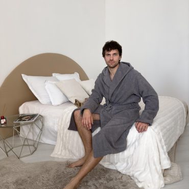 Men’s Hooded Cotton Bathrobe, Premium Turkish Terry Robe With Belt & Pockets, Dark Gray Absorbent Spa Robe, 100% Cotton Loungewear For Men