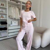Rose Amour Pink Pajama Set – T-shirt & Pants, Women’s Cotton Loungewear, Soft Sleepwear For Women, Women’s Cotton Nightwear