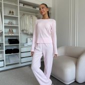 Cotton Pajama Set Women, Cotton Long Sleeve & Pants Pajama, Soft Homewear Sleepwear Set, Pink Pajamas With Hearts, Cozy Nightwear For Women