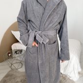 Men’s Hooded Terry Cotton Bathrobe, 100% Cotton Spa Robe With Belt And Pockets, Ultra-absorbent Dark Gray Lounge Robe For Men