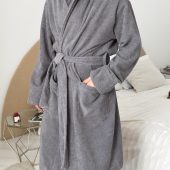 Men’s Hooded Terry Cotton Bathrobe, 100% Cotton Spa Robe With Belt And Pockets, Ultra-absorbent Dark Gray Lounge Robe For Men