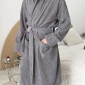 Men’s Hooded Terry Cotton Bathrobe, 100% Cotton Spa Robe With Belt And Pockets, Ultra-absorbent Dark Gray Lounge Robe For Men