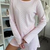 Rose Amour Pink Loungewear Set, Long Sleeve Top & Shorts Pajama, Romantic Cotton Pajamas With Hearts, Cozy Women’s Sleepwear