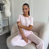 Rose Amour Pink Pajama Set – T-shirt & Pants, Women’s Cotton Loungewear, Soft Sleepwear For Women, Women’s Cotton Nightwear