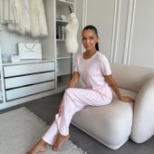 Rose Amour Pink Pajama Set – T-shirt & Pants, Women’s Cotton Loungewear, Soft Sleepwear For Women, Women’s Cotton Nightwear