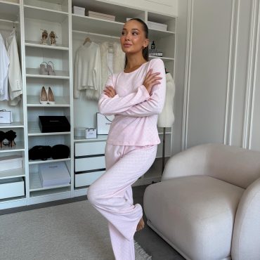 Cotton Pajama Set Women, Cotton Long Sleeve & Pants Pajama, Soft Homewear Sleepwear Set, Pink Pajamas With Hearts, Cozy Nightwear For Women