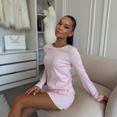 Pink Longsleeve, Women’s Cotton Top Pajamas, Pink Heart Print Lounge Shirt, Breathable Romantic Homewear, Longsleeve For Sleeping