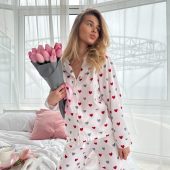 Soft Flannel Pajama Set With Red Hearts, Women’s Cotton Sleepwear, Warm Cozy Pjs, Valentine’s Gift, Long Sleeve Lounge Set