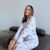 Women’s Flannel Pajama Set, 100% Cotton Winter Sleepwear, Cozy Snowflake Print Pjs, Soft Warm Loungewear, Gift For Her