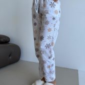 Women’s Flannel Pajama Set, 100% Cotton Winter Sleepwear, Cozy Snowflake Print Pjs, Soft Warm Loungewear, Gift For Her