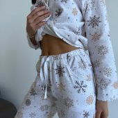 Women’s Flannel Pajama Set, 100% Cotton Winter Sleepwear, Cozy Snowflake Print Pjs, Soft Warm Loungewear, Gift For Her