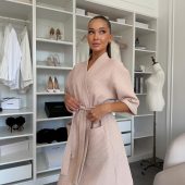 Belezza Women’s Kimono Robeб Cotton Waffle Spa Robe, Lightweight Travel Loungewear, Gift For Her, Minimalist Homewear In Latte Beige