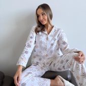 Women’s Flannel Pajama Set, 100% Cotton Winter Sleepwear, Cozy Snowflake Print Pjs, Soft Warm Loungewear, Gift For Her