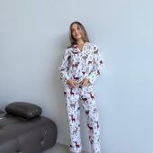 Nordic Flannel Pajama Set “nordy”, 100% Cotton Women’s Sleepwear, Cozy Winter Pjs With Reindeer Print, Warm Scandinavian Lounge Set