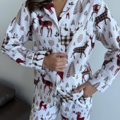 Nordic Flannel Pajama Set “nordy”, 100% Cotton Women’s Sleepwear, Cozy Winter Pjs With Reindeer Print, Warm Scandinavian Lounge Set