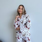 Nordic Flannel Pajama Set “nordy”, 100% Cotton Women’s Sleepwear, Cozy Winter Pjs With Reindeer Print, Warm Scandinavian Lounge Set
