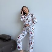 Nordic Flannel Pajama Set “nordy”, 100% Cotton Women’s Sleepwear, Cozy Winter Pjs With Reindeer Print, Warm Scandinavian Lounge Set