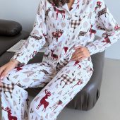 Nordic Flannel Pajama Set “nordy”, 100% Cotton Women’s Sleepwear, Cozy Winter Pjs With Reindeer Print, Warm Scandinavian Lounge Set