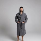 Men’s Hooded Terry Cotton Bathrobe, 100% Cotton Spa Robe With Belt And Pockets, Ultra-absorbent Dark Gray Lounge Robe For Men