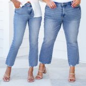 Mid-rise Distressed Hem Kick Flare Jeans