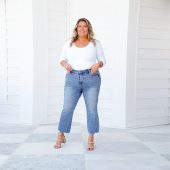 Mid-rise Distressed Hem Kick Flare Jeans