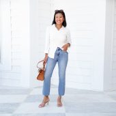 Mid-rise Distressed Hem Kick Flare Jeans